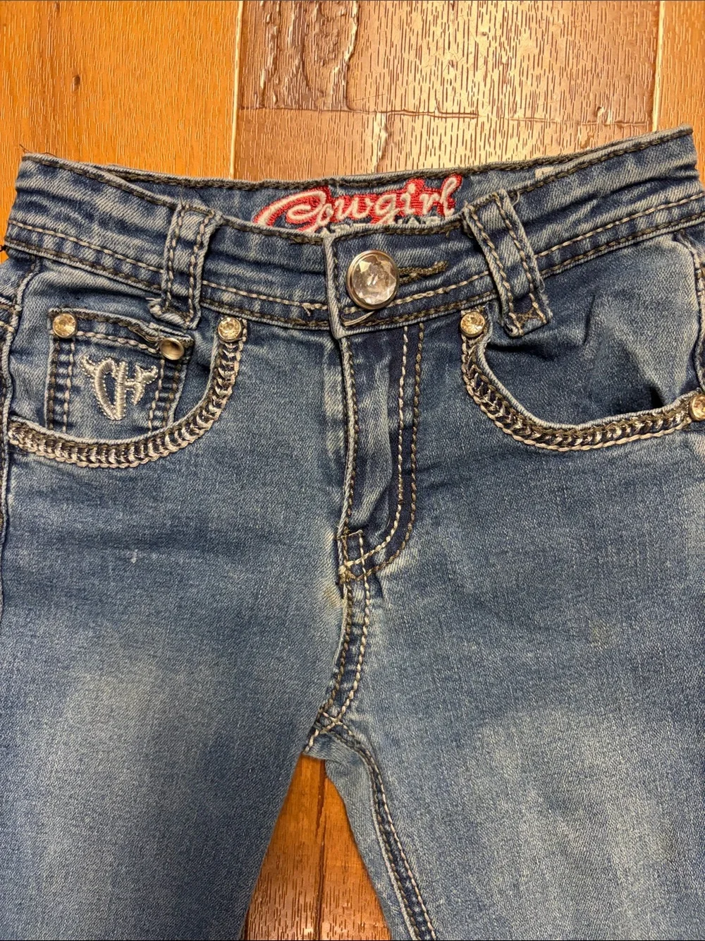 Cowgirl Hardware Girls Flared Western Embellished Jeans Size 5